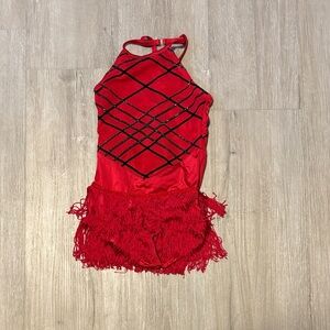 Weissman Red and Black Fringe Kids Dance Costume